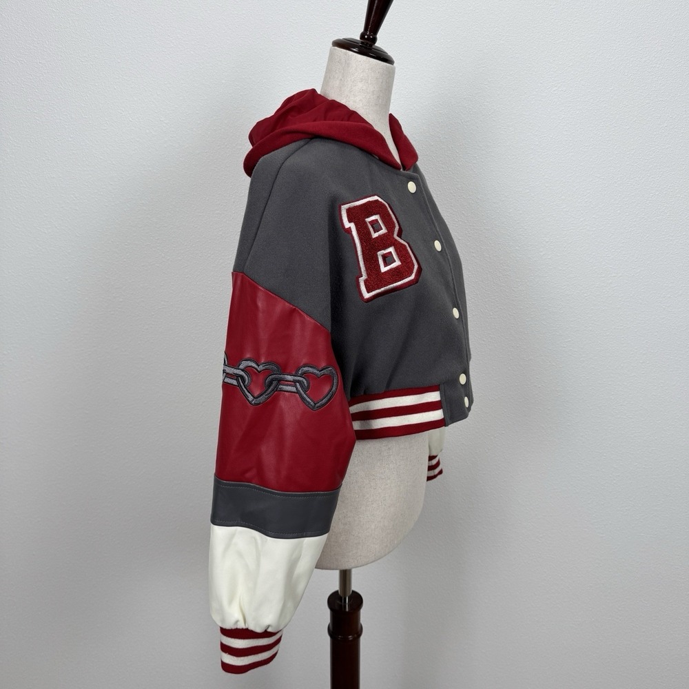 Forever 21 Varsity Jacket Womens Small Red Crop Baby Girl Y2K‎ Bratz Streetwear - Picture 6 of 14